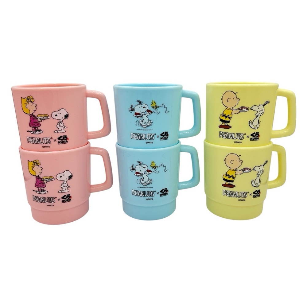 Peanuts x Kura Sushi Stackable Plastic Cups Mugs ~Lot of 6~ Snoopy Charlie Brown